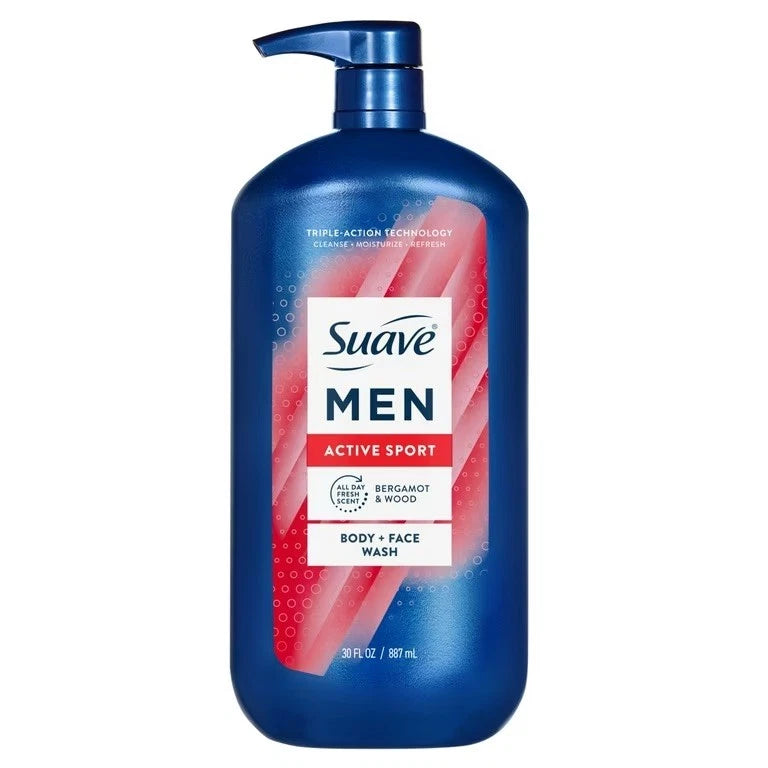 Suave Men Body & Face Wash, Energizing Sport, Bergamot & Wood 30 oz - Free Ship.