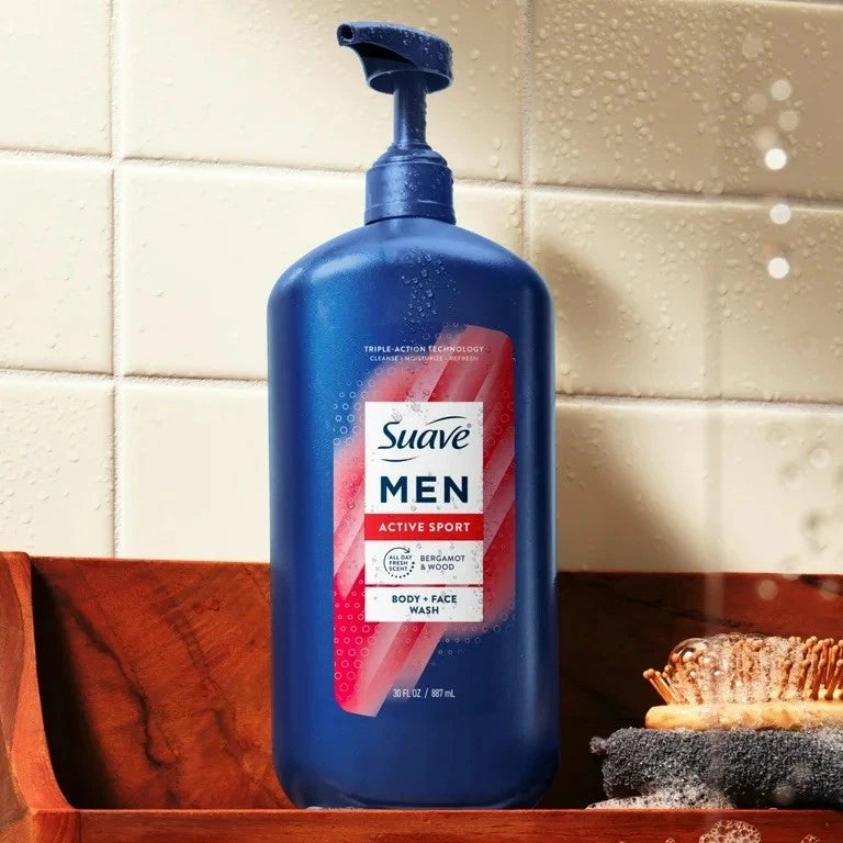 Suave Men Body & Face Wash, Energizing Sport, Bergamot & Wood 30 oz - Free Ship.